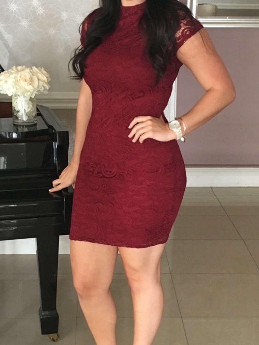 Windsor Raspberry Red Lace Midi Dress
